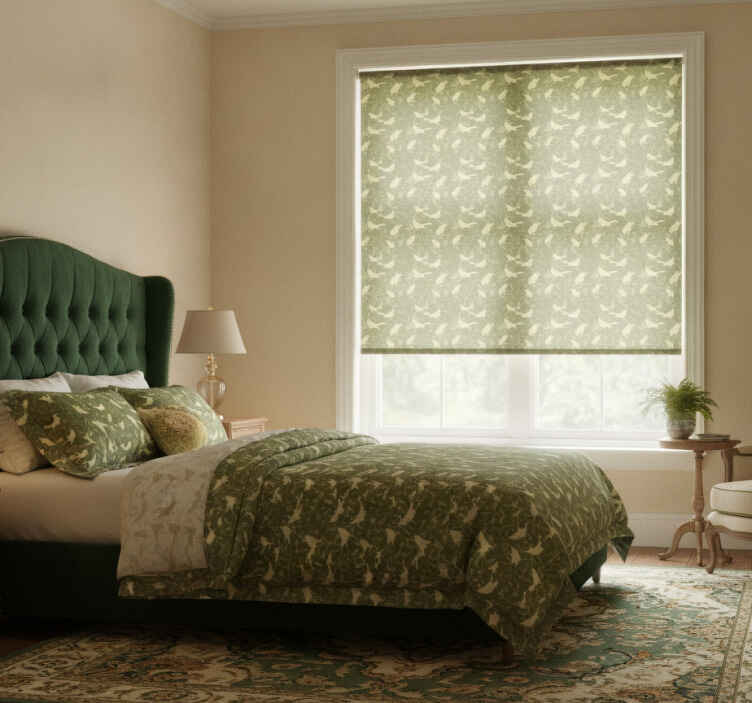 Traditional roller blind with green birds victorian pattern - TenStickers