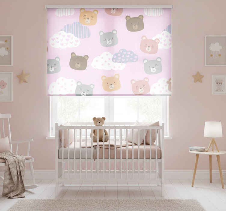Estore de rolo quarto de bebé urso minimalista fundo rosa - TenStickers