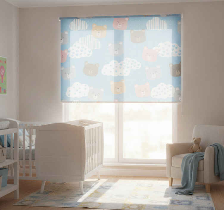 Rullegardin baby minimalistisk bjørn smil blå bakgrunn - Tenstickers