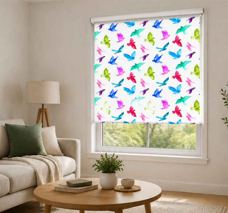 Rolgordijn woonkamer breedte 50 kleurrijke vogels patroon - TenStickers