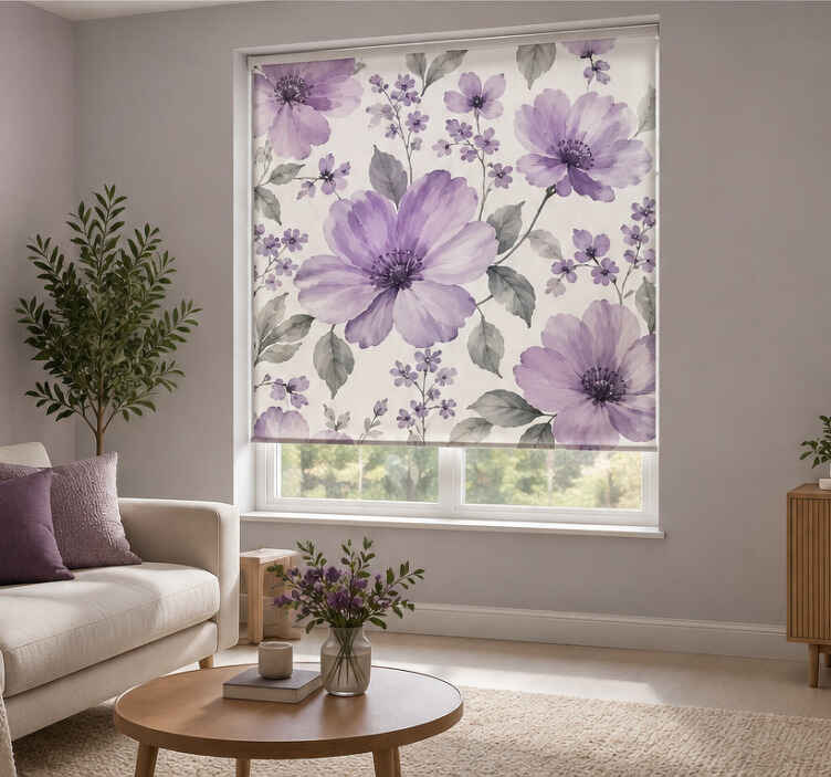 Rolgordijn paars met mooie bloemen - TenStickers