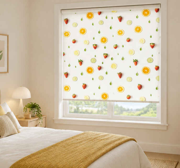 Tenda a rullo gialla con motivo frutti realistici - TenStickers