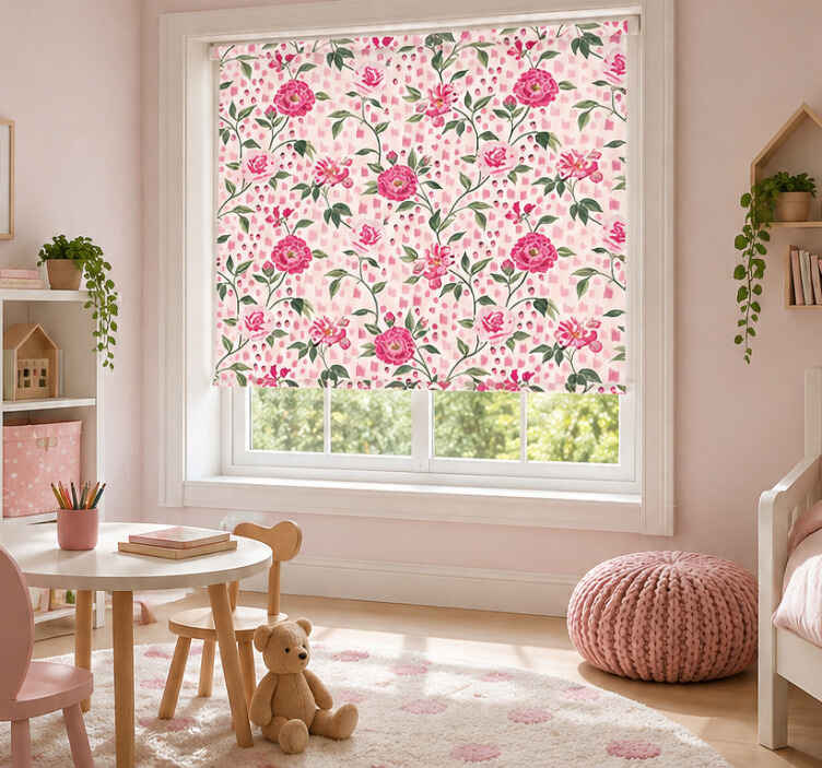 Blind pink rose pattern blackout curtains - TenStickers