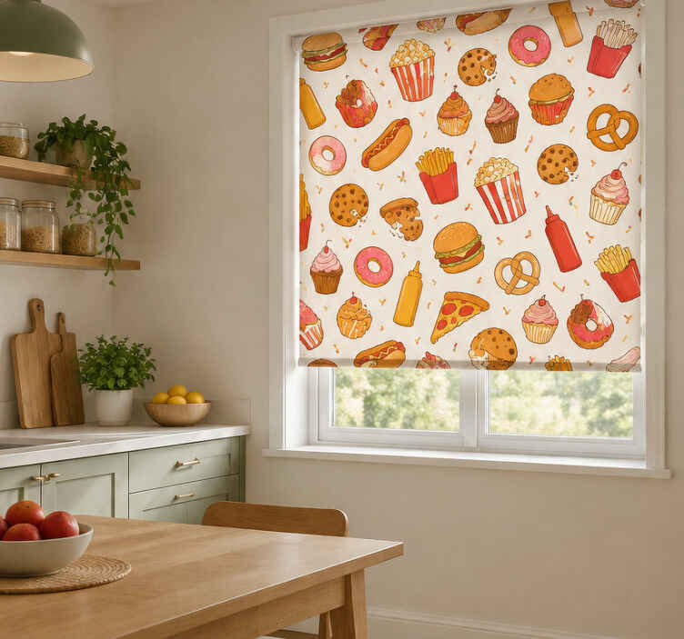 Kitchen roller blind width 300 tasty snacks pattern - TenStickers