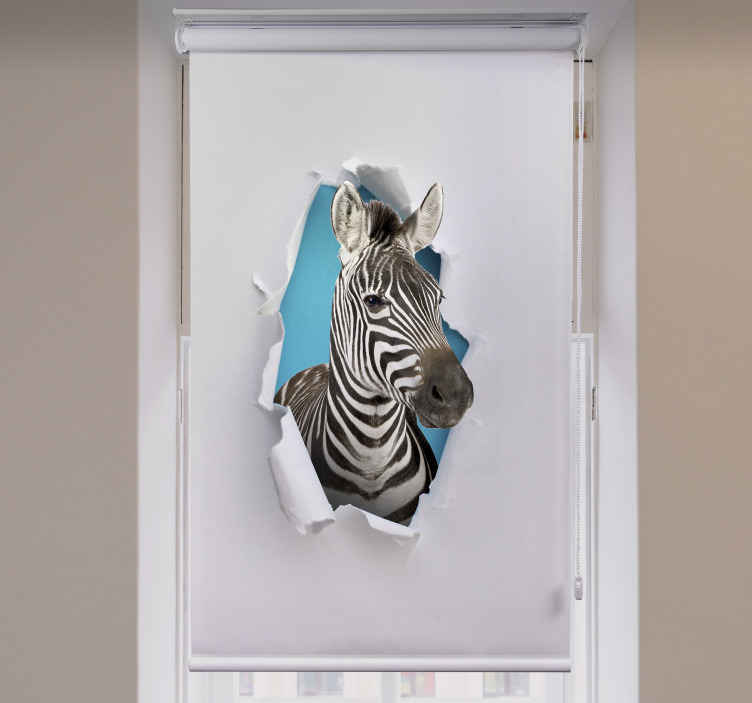 Zebra peeking through the blind photo printed window blind animal picture blind 