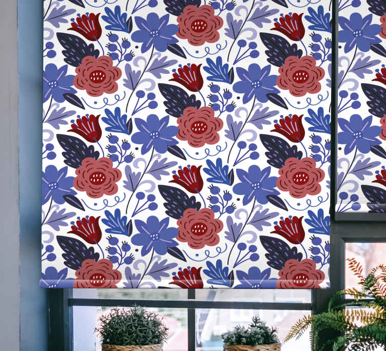 Bold botanical pattern flowers and plants roller blind - TenStickers