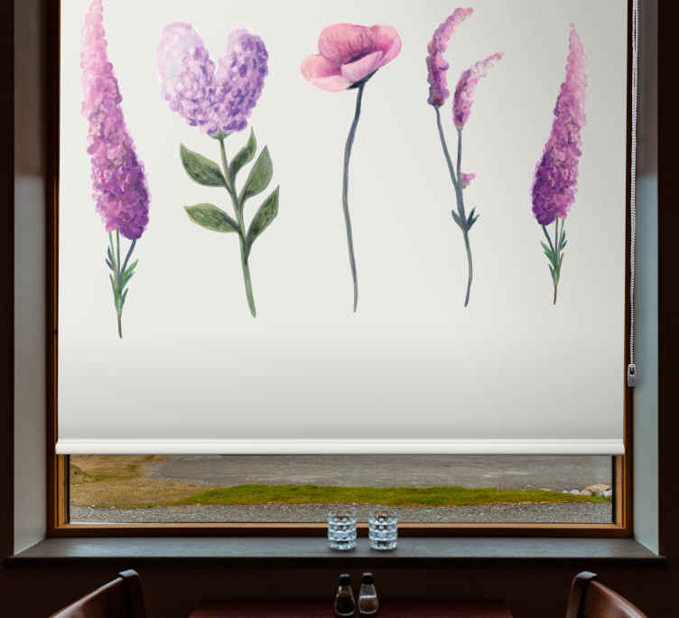 Waterfall in the Purple Floral Landscape Picture Photo window Roller Blind 