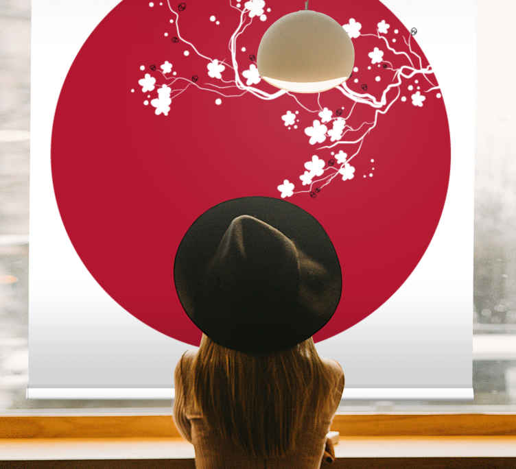 Japon kiraz çemberi çiçek desenli stor perde - TenStickers