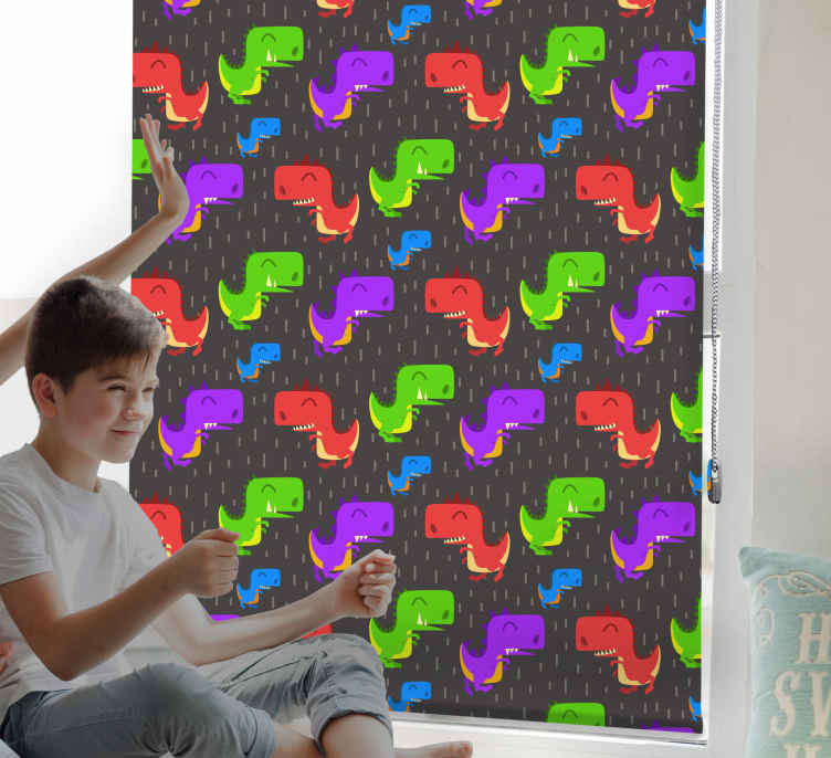 Tenda a rullo dinosauro motivi neri colorati - TenStickers
