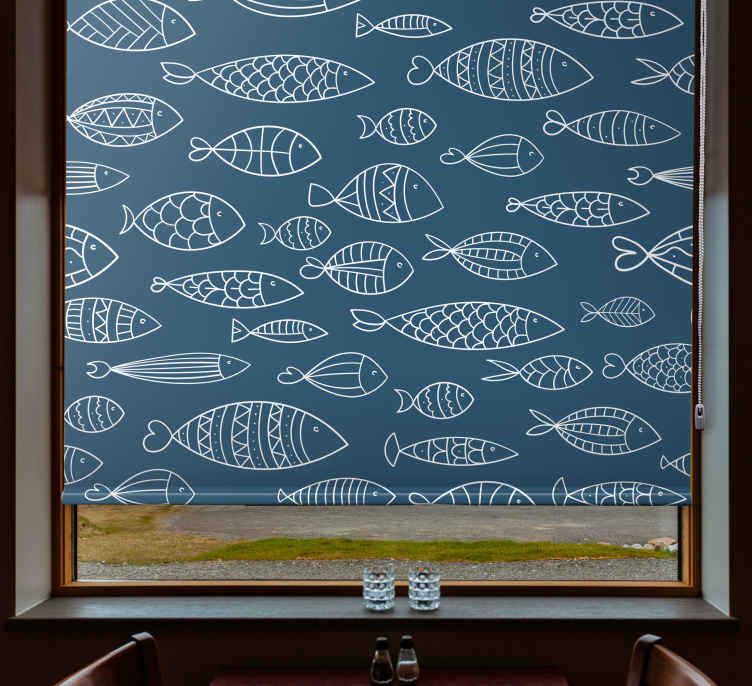 Estor moderno Silueta blanca de peces - TenVinilo