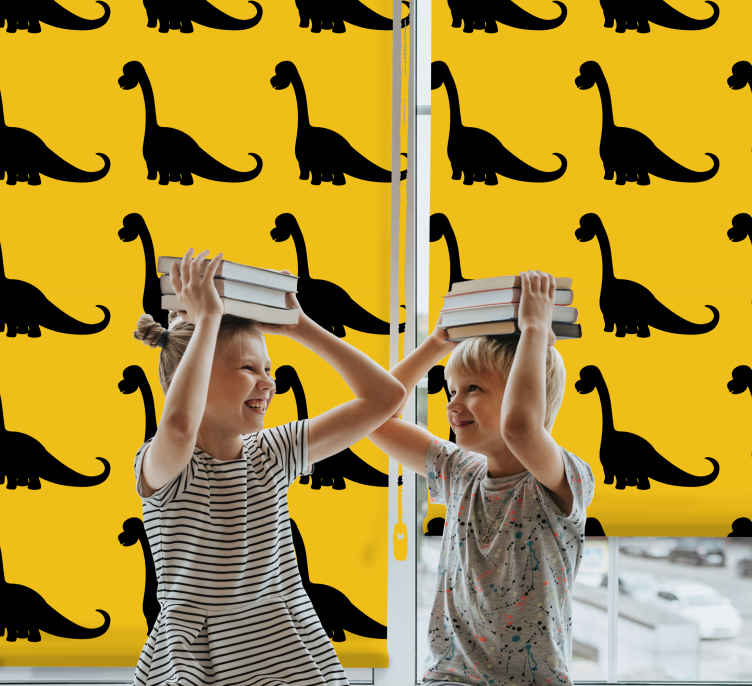 Sarı modern Stor perde üzerinde siyah brachiosaures - TenStickers