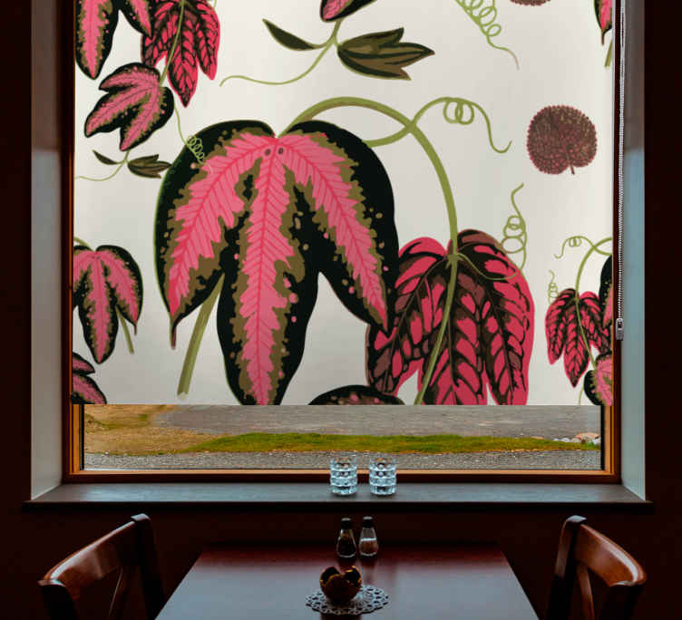Tenda a rullo fiori e piante motivi di foglie rosa - TenStickers