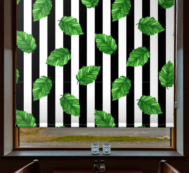 Leafy Striped Pattern flowers and plants roller blind - TenStickers