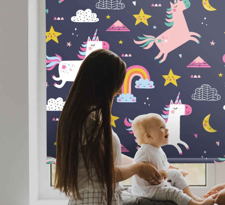 Persiana enrollable infantil unicornios y estrellas - TenVinilo