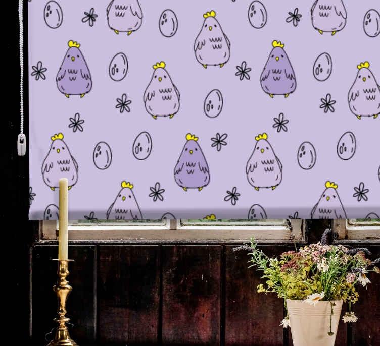 Purple chickens pattern animal roller blind - TenStickers