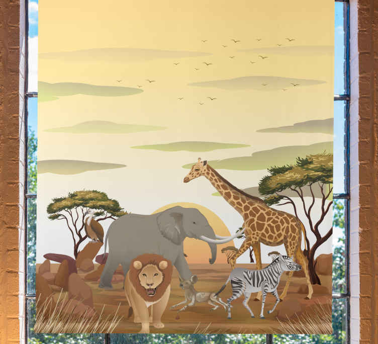 Repeat Jungle Animals Kids Cartoon Safari Picture Photo window roller blind