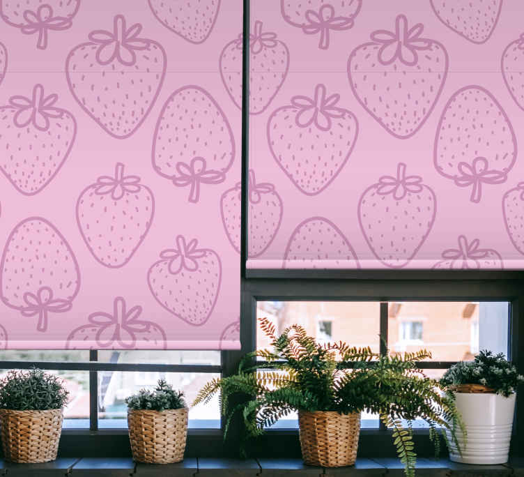 Schijn koper Prematuur Rolgordijnen keuken Naadloos roze aardbei cadeaupapier patroon - TenStickers