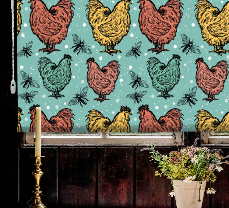Colorful Rooster Pattern animal roller blind - TenStickers