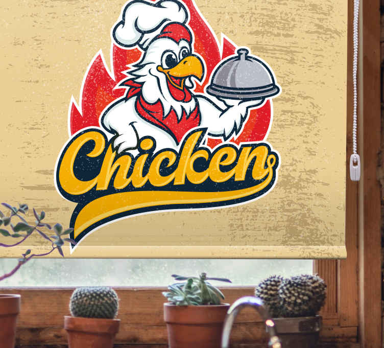 Chef chicken serving kitchen roller blind - TenStickers