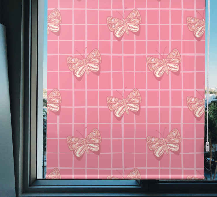 Estor para salón Patrón de cuadros con mariposas