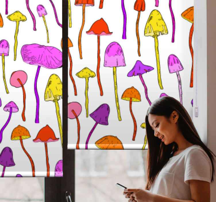 Canlı mantar teması çiçekler ve bitkiler stor perde - TenStickers