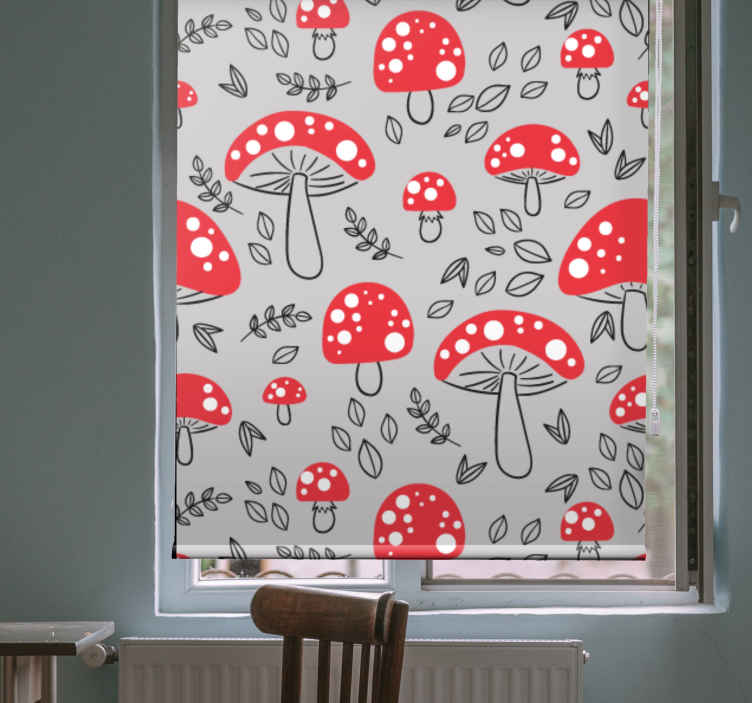 Gri ve kırmızı mantar çiçekleri ve bitki Stor perdeler - TenStickers
