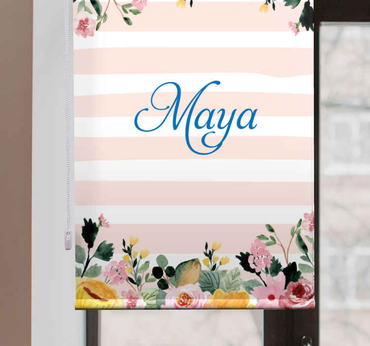 Personalised striped motif floral roller blind - TenStickers