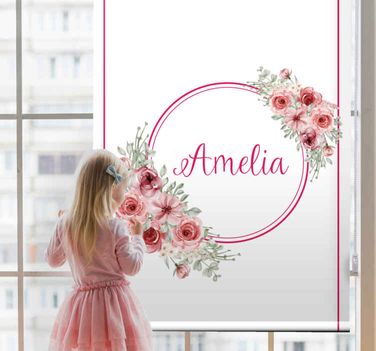 Image of Tenda a rullo fiori e piante Cerchio rosa con fiori e nome
