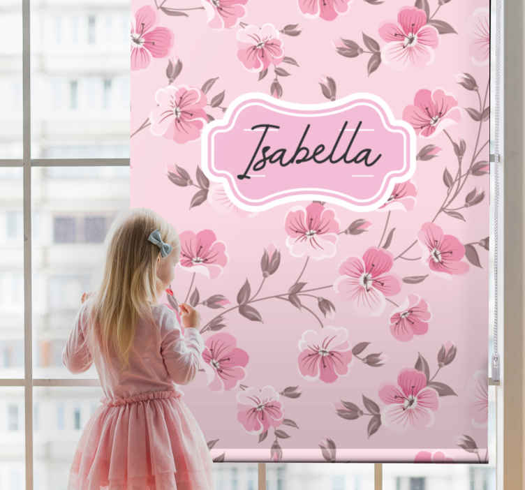 Persiana enrollable infantil flores de cerezo con nombre - TenVinilo