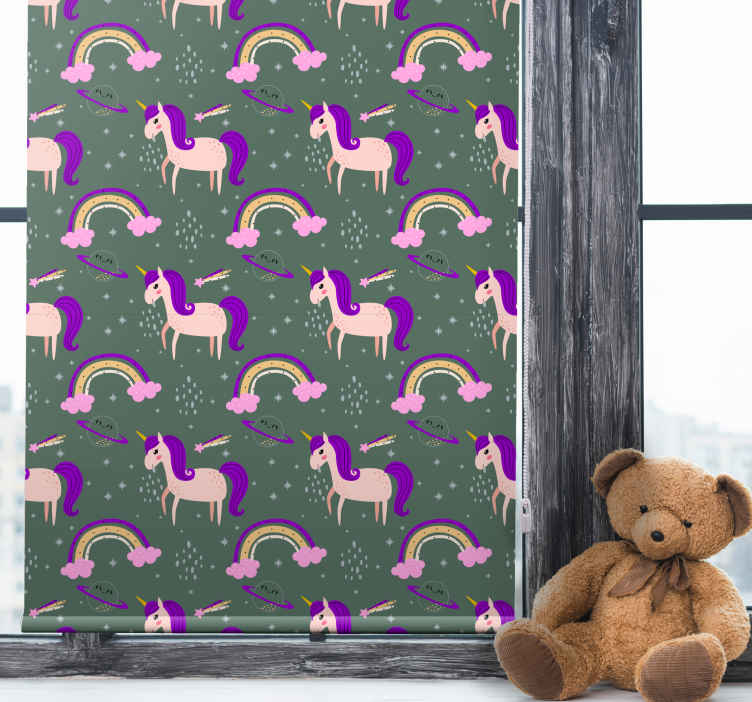 Store enrouleur chambre enfant motif de licorne violette - TenStickers