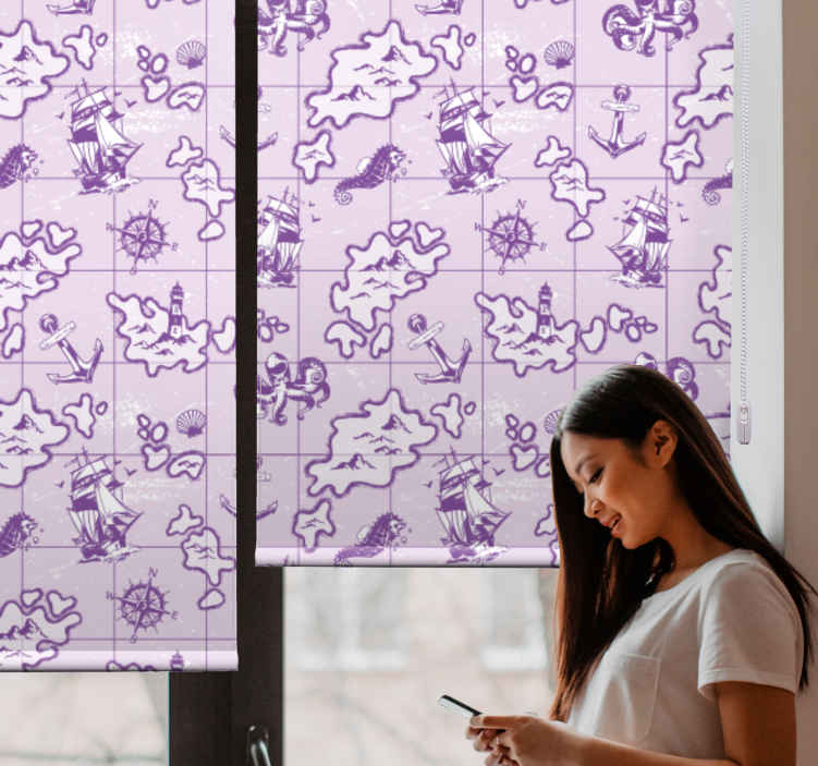 Estor con dibujos Mapa pirata violeta