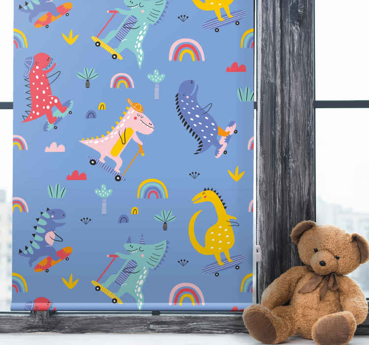 Tenda a rullo dinosauro scena dello skateboard - TenStickers