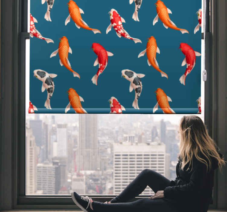 Koi fish pattern blue background Bathroom window blind - TenStickers