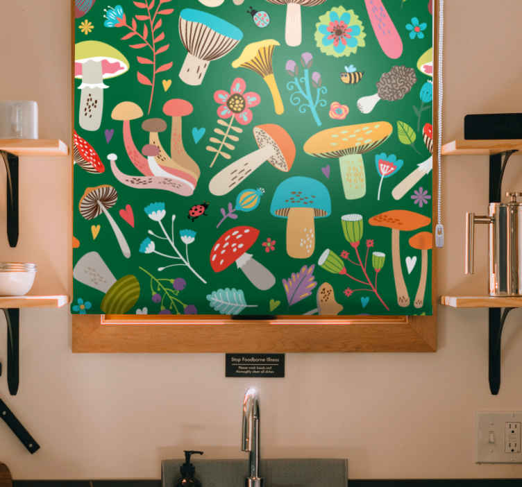 Renkli mantar çiçekler ve bitki Stor perdeler - TenStickers