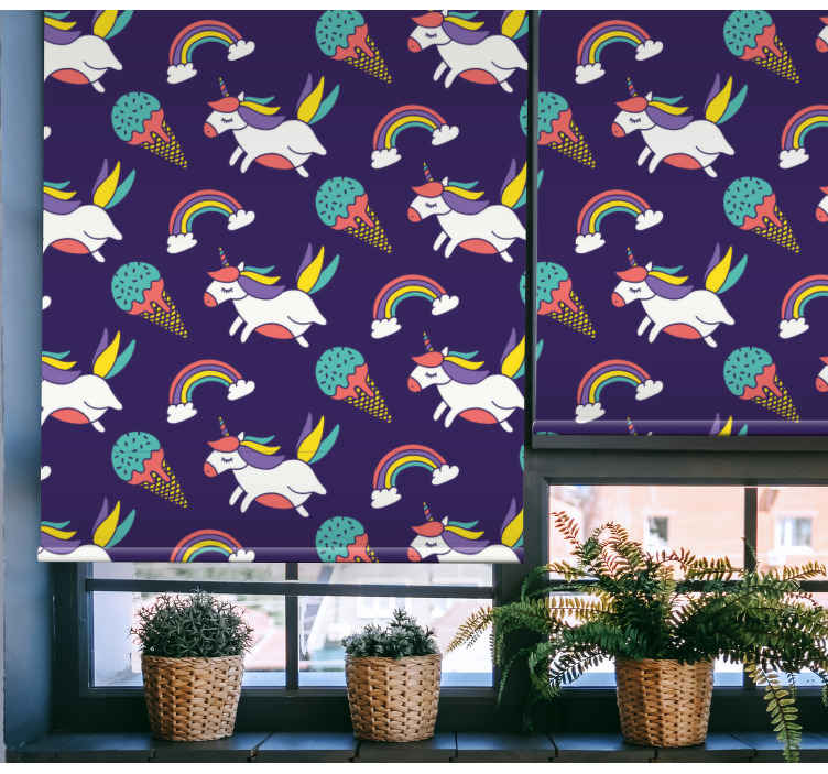 Store enrouleur chambre enfant licornes et arcs-en-ciel - TenStickers