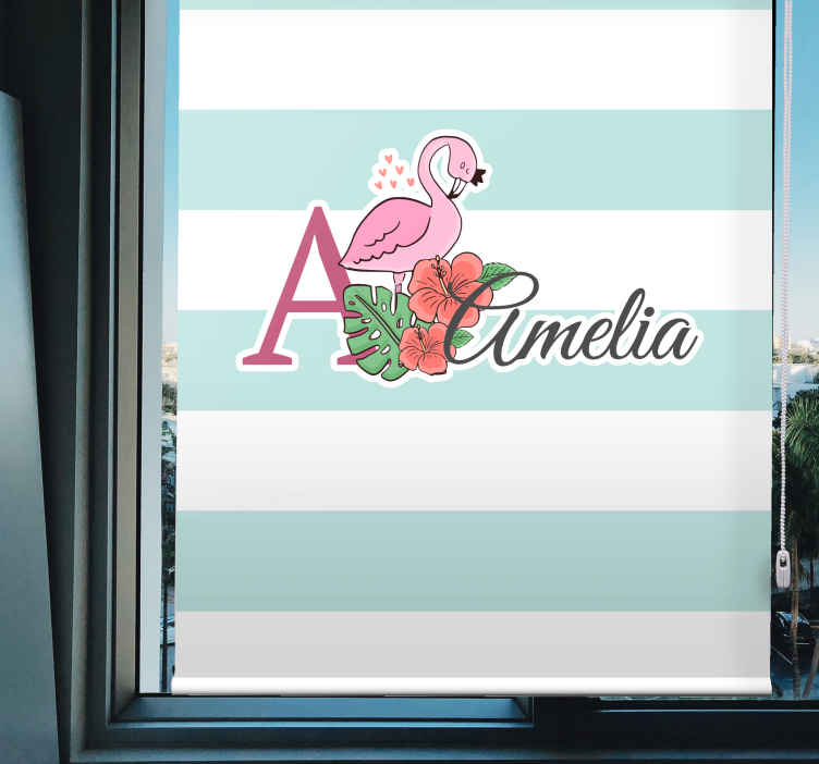 Söta djur flamingo med namn plantskola rullgardin - Tenstickers