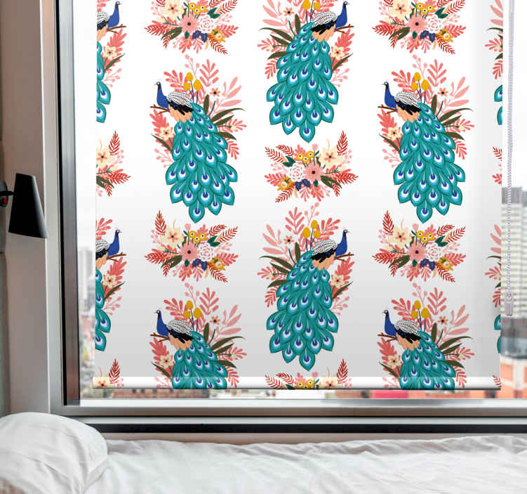 Store enrouleur fleurs et plantes paons parmi les fleurs - TenStickers