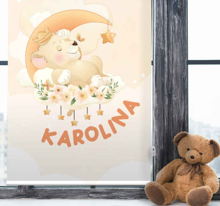 Söta djur lejon med namn barn rullgardin - Tenstickers