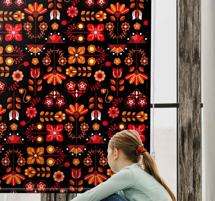 červený etnický lidový ornament květinová roleta - TenStickers