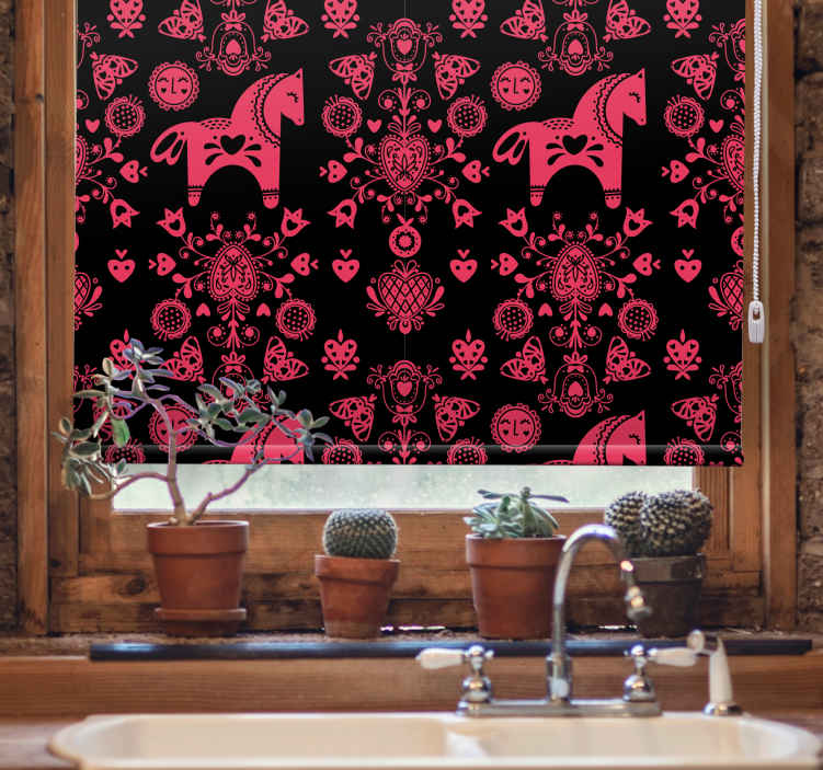 Folkloristisk hest illustration blomst rullgardin - TenStickers
