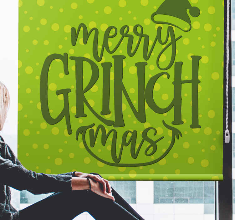 Iloinen grinchmas tunnelma tekstillinen rullaverho - Tenstickers