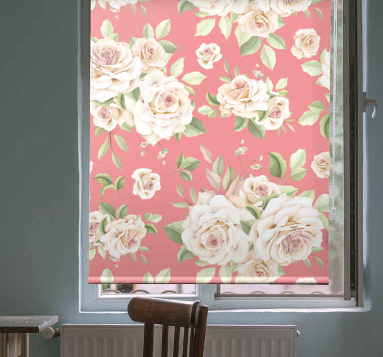 Store enrouleur floral salle à manger motif floral de roses - TenStickers
