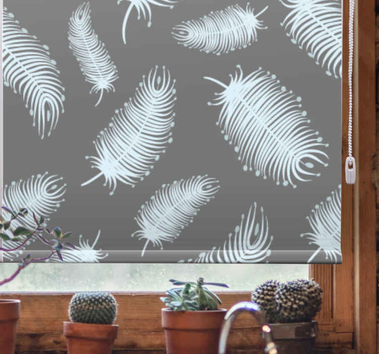Store enrouleur gris motif de plumes - TenStickers