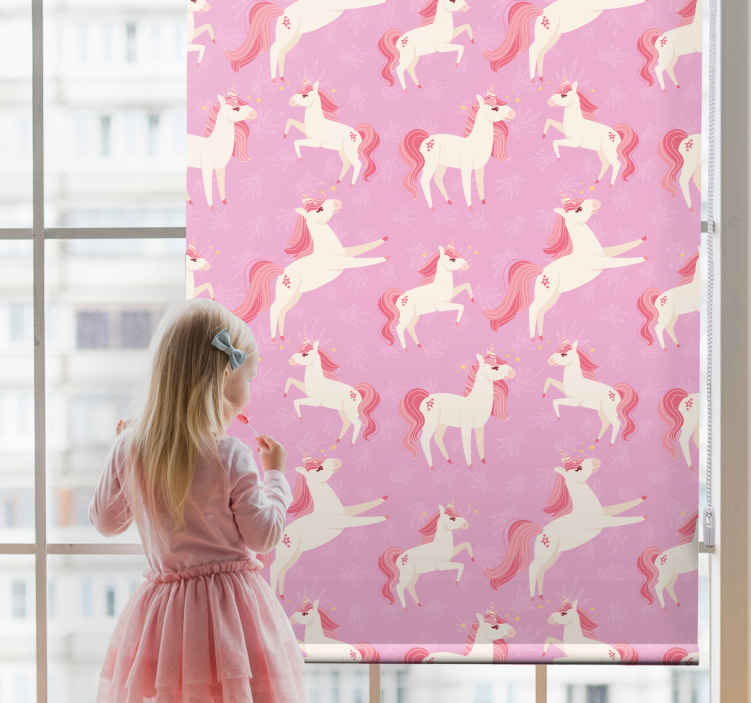 pen raket onderwerpen Rolgordijn babykamer Pastelkleurige roze eenhoorns - TenStickers