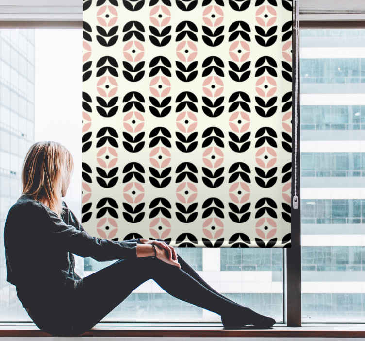 Roleta w kwiaty geometryczne powtórzenie beżowe - TenStickers