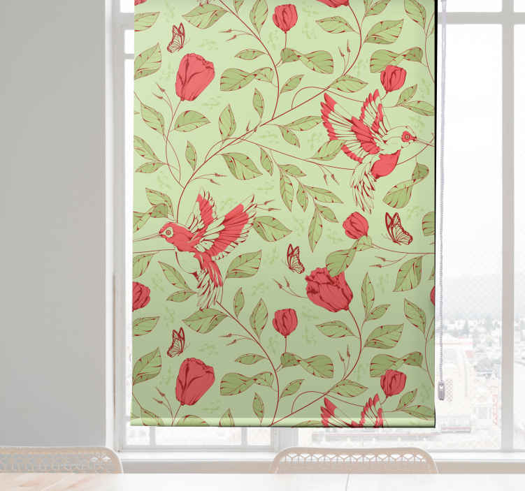 Hummingbirds and blooms flower roller blind - TenStickers