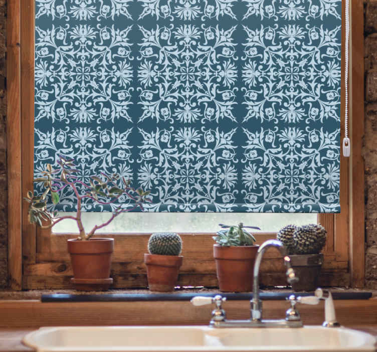 Rolgordijn bloemen en planten franse provinciale blauw patroon - TenStickers
