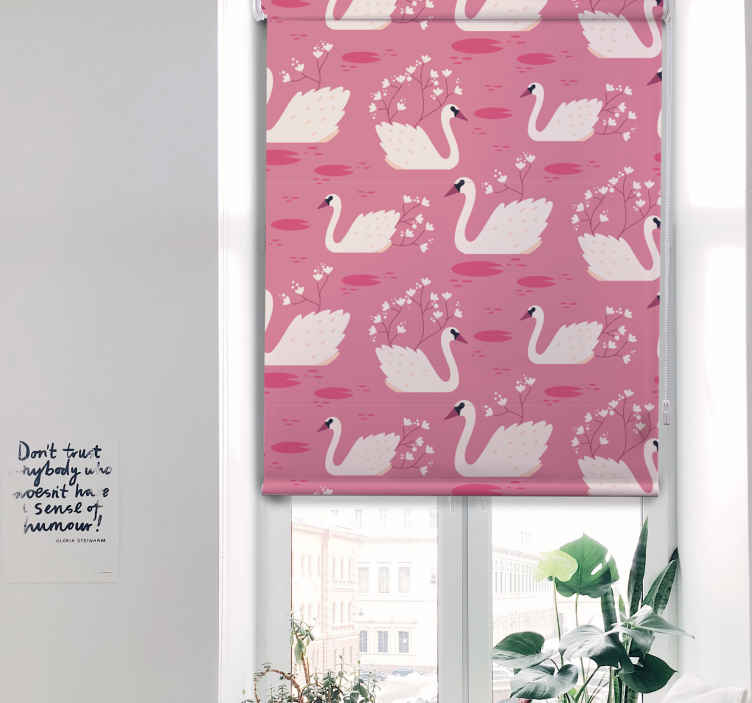 Elegant Swans and Blossoms flower roller blind - TenStickers