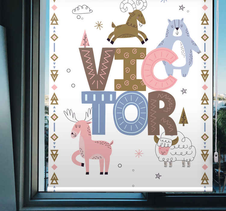 Kids animal design with name skandinavian roller blind - TenStickers