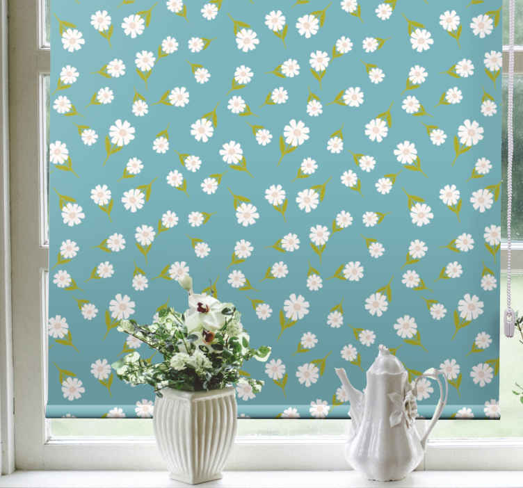 Tenda a rullo fiore e pianta Margherite su acquamarina